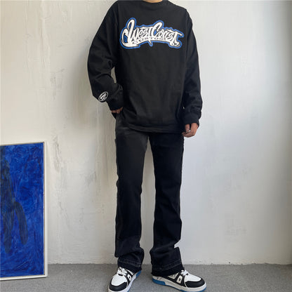 Jean micro-évasé patchwork à bords bruts