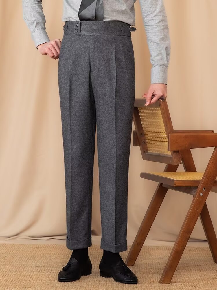 Casual Straight Slim Fit Buckle Suit Pants