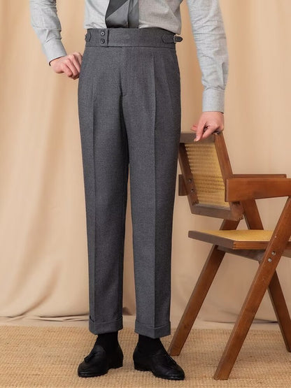 Casual Straight Slim Fit Buckle Suit Pants