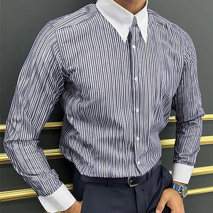 Men's Long Sleeve Shirt Design Striped Business