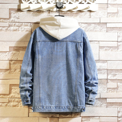 Veste en jean brodée avec trou pour homme, grande taille