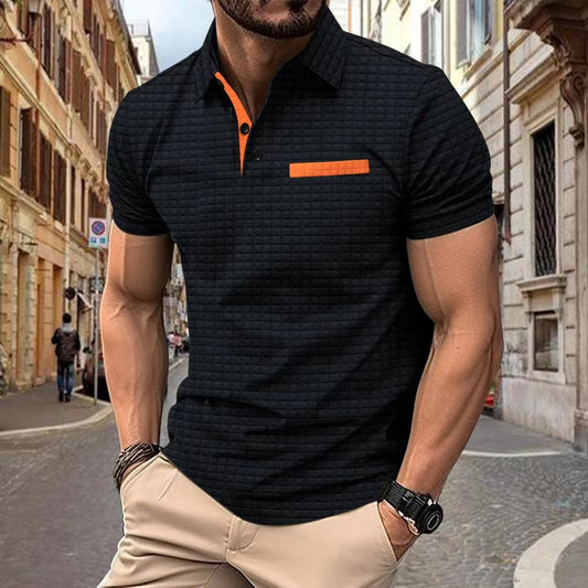 Button Jacquard Plaid Men's Sports Polo Shirt Men - ARCHSHOPE