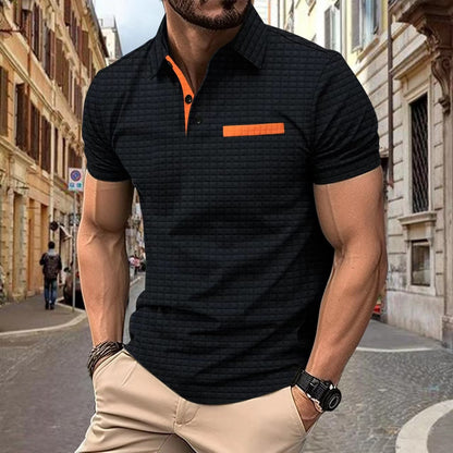 Button Jacquard Plaid Men's Sports Polo Shirt Men - ARCHSHOPE