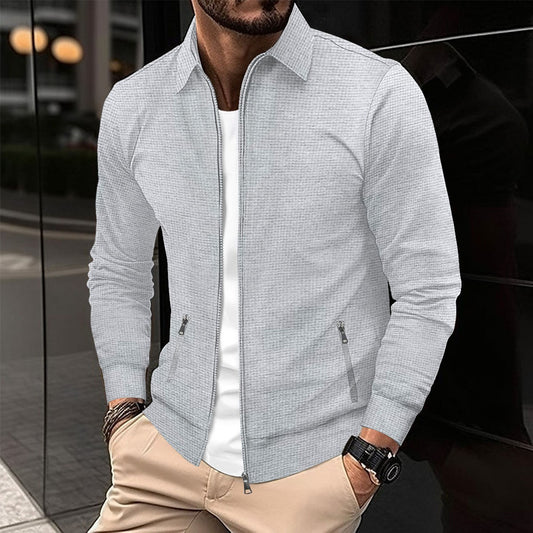 Men's Spring And Autumn Youth Waffle Zipper Pocket Lapels Slim-fit Cardigan Men's Jacket Coat - ARCHSHOPE