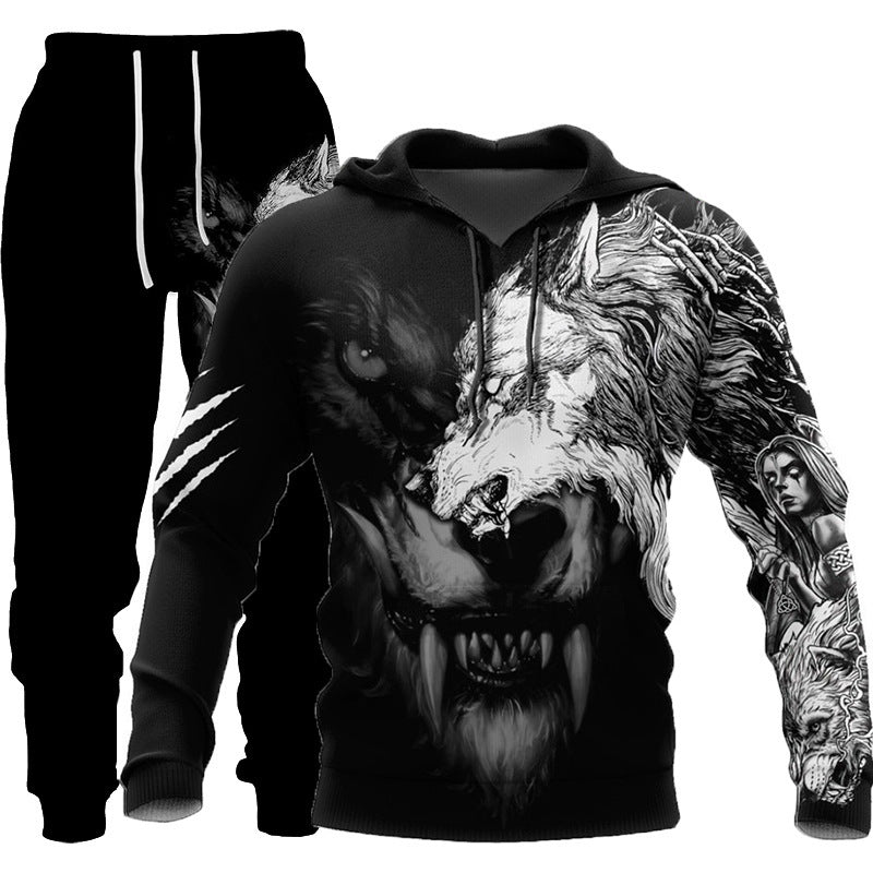 3D Wolf Print Tracksuit Men Sportswear Hooded Sweatsuit Two Piece Outdoors Running Fitness Mens Clothing Jogging Set - ARCHSHOPE