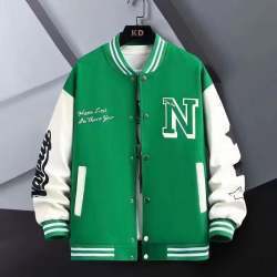 Buchstabendruck-Farbblockjacke Ins Fashion Loose Button Rundhals-Baseballmantel Top für Männer