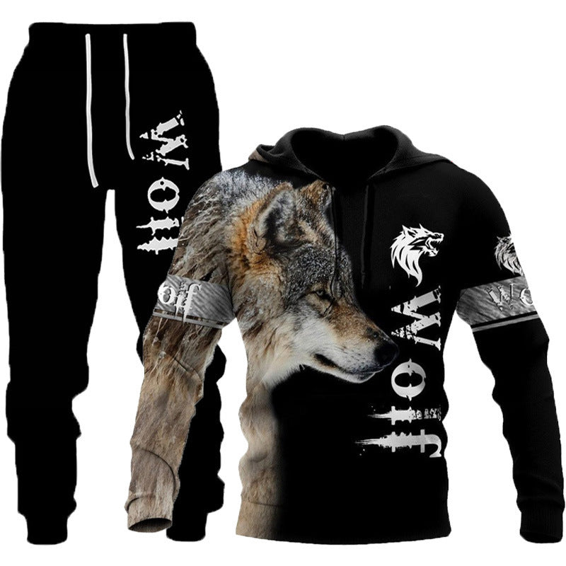 3D Wolf Print Tracksuit Men Sportswear Hooded Sweatsuit Two Piece Outdoors Running Fitness Mens Clothing Jogging Set - ARCHSHOPE
