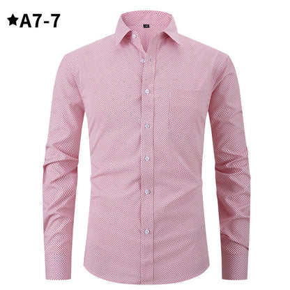 Men's Business Formal Solid Color Polo Collar Plaid Shirt