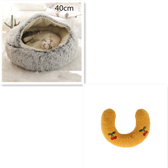 2 In 1 Dog And Cat Bed Pet Winter Bed Round Plush Warm Bed House Soft Long Plush Pets Bed Pet Products - ARCHSHOPE