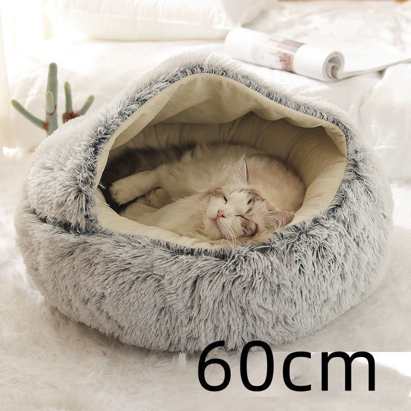 2 In 1 Dog And Cat Bed Pet Winter Bed Round Plush Warm Bed House Soft Long Plush Pets Bed Pet Products - ARCHSHOPE