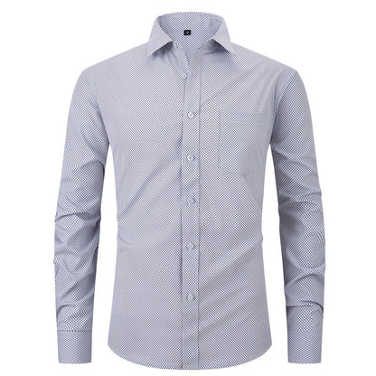 Men's Business Formal Solid Color Polo Collar Plaid Shirt