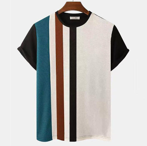 Striped 3D Printed Short Sleeve Knitted Mesh Top - ARCHSHOPE