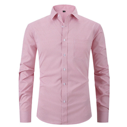 Men's Business Formal Solid Color Polo Collar Plaid Shirt