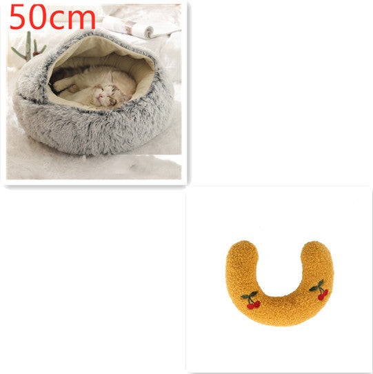 2 In 1 Dog And Cat Bed Pet Winter Bed Round Plush Warm Bed House Soft Long Plush Pets Bed Pet Products - ARCHSHOPE