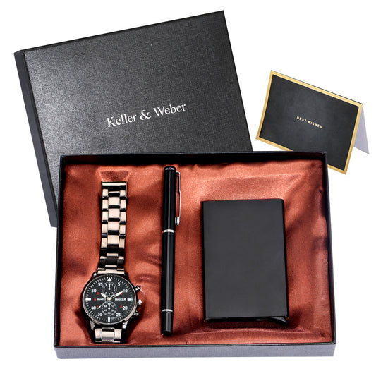 Men's Quartz Watch Credit Card Case Gel Pen Set Fashion Gift Set Box - ARCHSHOPE