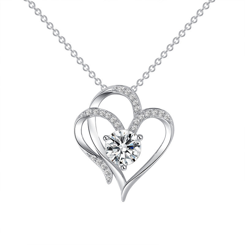 Zircon Double Love Necklace With Rhinestones Ins Personalized Heart-shaped Necklace Clavicle Chain Jewelry For Women Valentine's Day - ARCHSHOPE