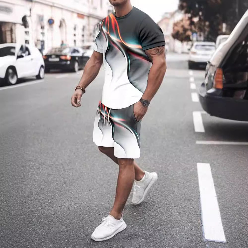 Men's Casual T-shirt Shorts Two-piece Printed Sportswear - ARCHSHOPE