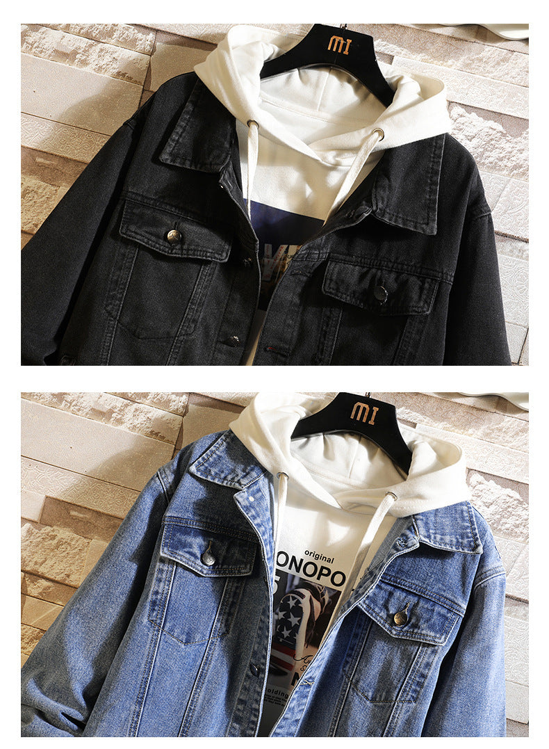Veste en jean brodée avec trou pour homme, grande taille