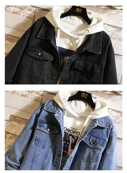 Veste en jean brodée avec trou pour homme, grande taille