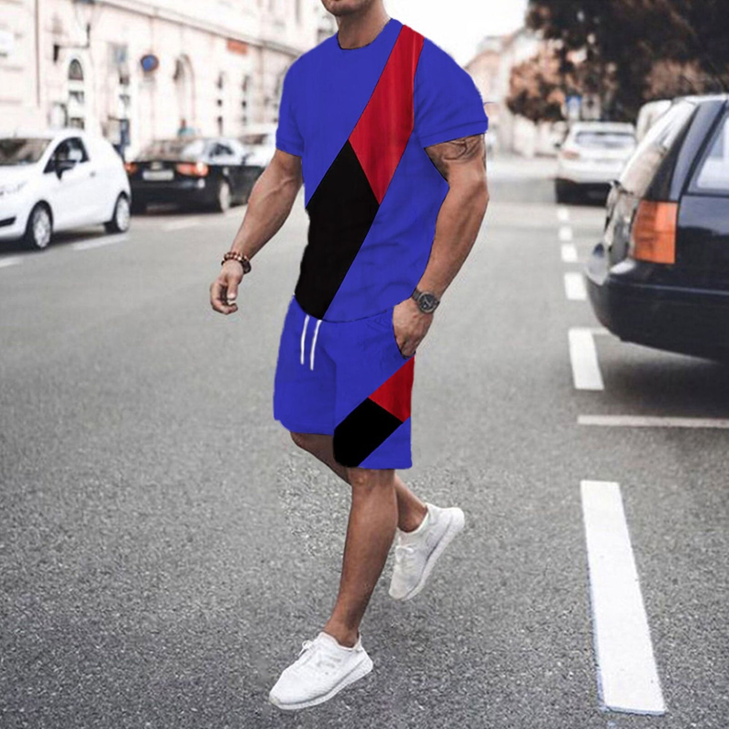 Men's Fashion Short Sleeve Shorts Set Splicing Set - ARCHSHOPE