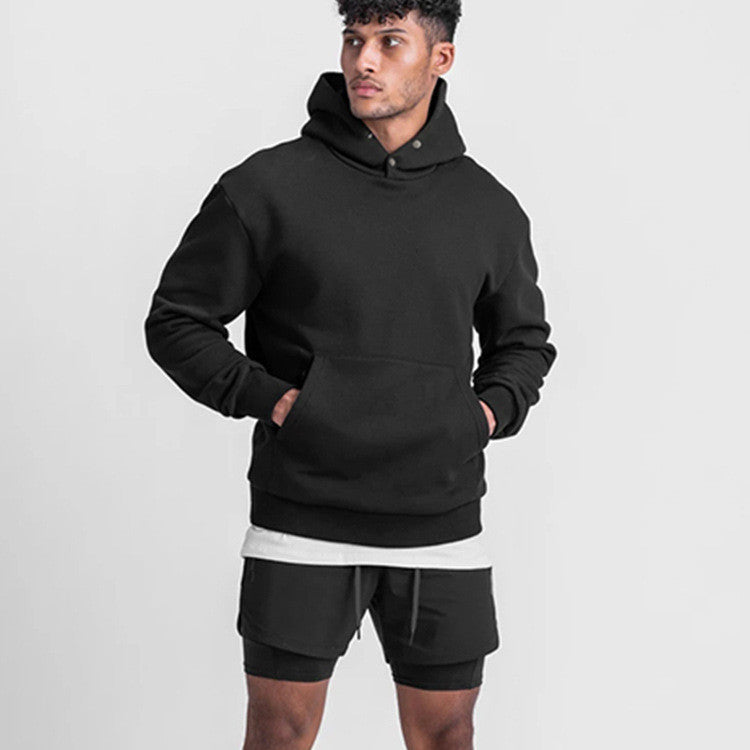 Men's Sports Loose Solid Color Plus Fleece Hooded Sweater - ARCHSHOPE