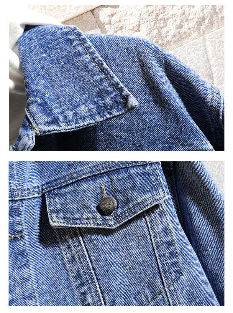 Veste en jean brodée avec trou pour homme, grande taille