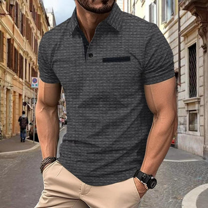 Button Jacquard Plaid Men's Sports Polo Shirt Men - ARCHSHOPE