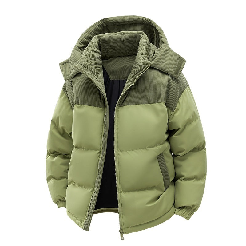 Manteau rembourré en coton avec chapeau amovible pour couple, patchwork de couleurs contrastées, épais
