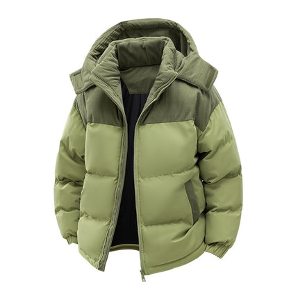 Manteau rembourré en coton avec chapeau amovible pour couple, patchwork de couleurs contrastées, épais