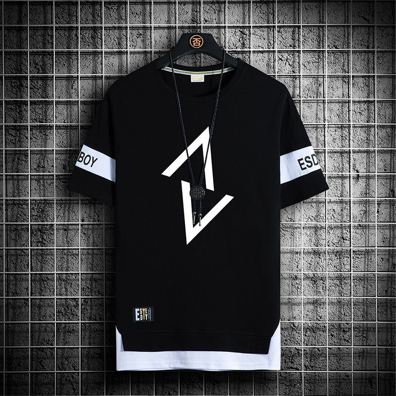 Summer New Fake Two-piece Printed Short-sleeved T-shirt Men Crew Neck Casual - ARCHSHOPE