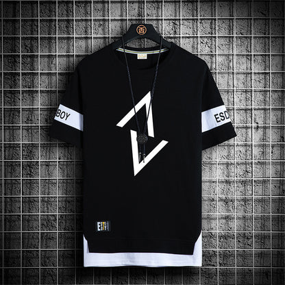 Summer New Fake Two-piece Printed Short-sleeved T-shirt Men Crew Neck Casual - ARCHSHOPE