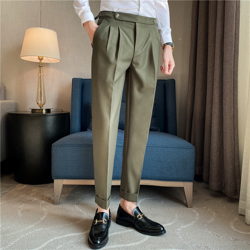 Thin Draping Belt Casual Pants Trendy Men's Suit Pants