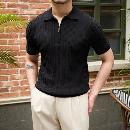 All-matching Slim Fit Sunken Stripe Knitwear Short Sleeve - ARCHSHOPE
