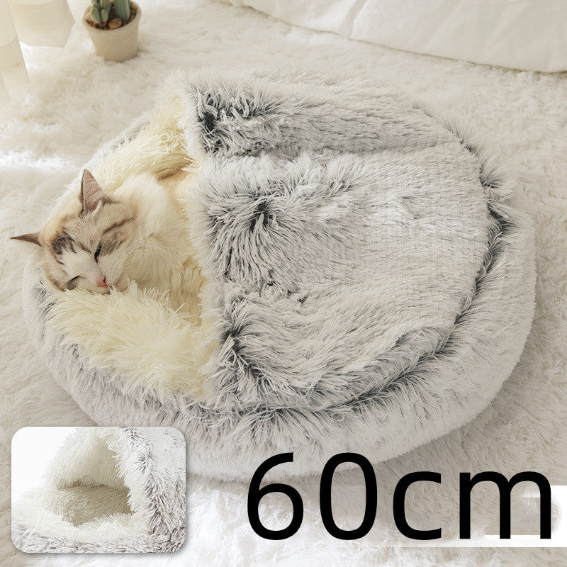 2 In 1 Dog And Cat Bed Pet Winter Bed Round Plush Warm Bed House Soft Long Plush Pets Bed Pet Products - ARCHSHOPE
