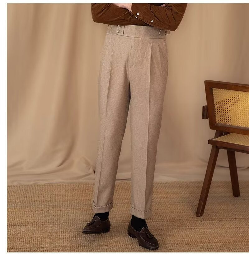 Casual Straight Slim Fit Buckle Suit Pants