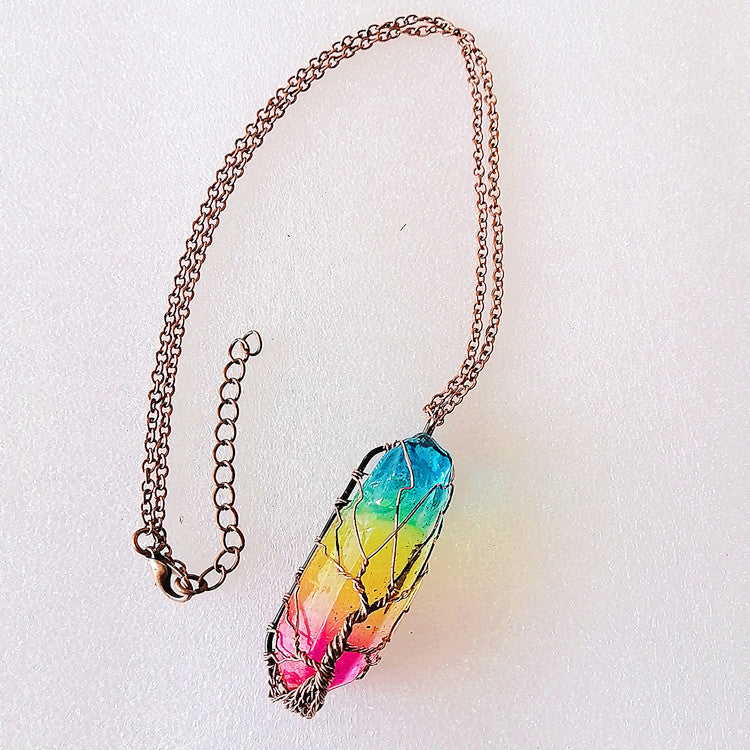 Hot Selling Stone Crystal Pillar Tree Of Life Pendant Ins Fashion Necklace - ARCHSHOPE