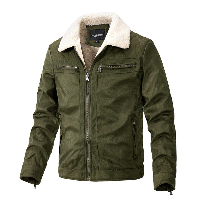 Suede Fabric Jacket Men's Zipper Cardigan Casual Berber Fleece Coat - ARCHSHOPE