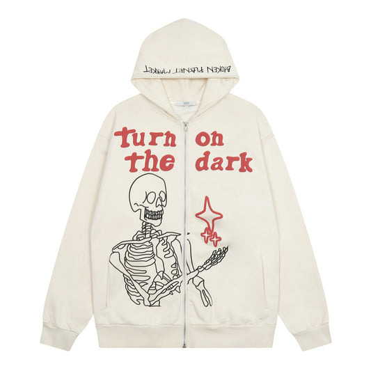 Skull Print Hooded Cardigan Sweater Man - ARCHSHOPE