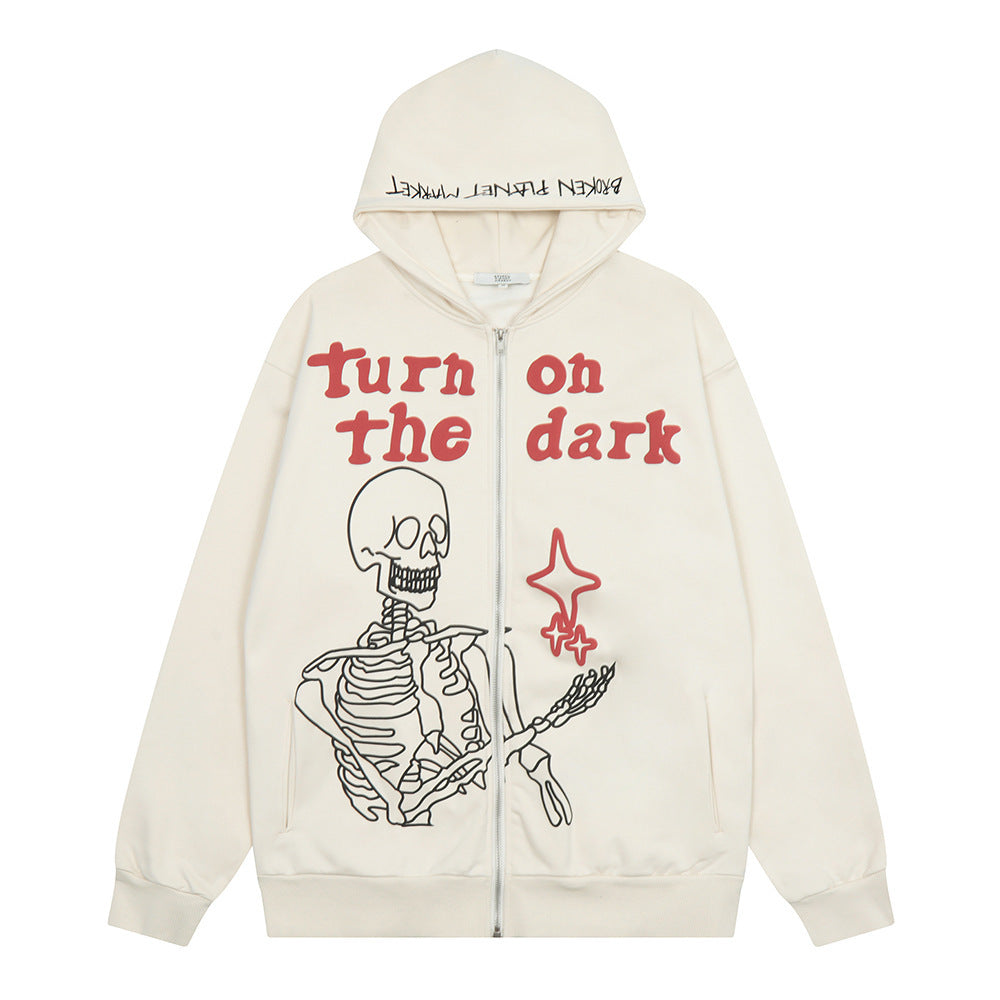 Skull Print Hooded Cardigan Sweater Man - ARCHSHOPE