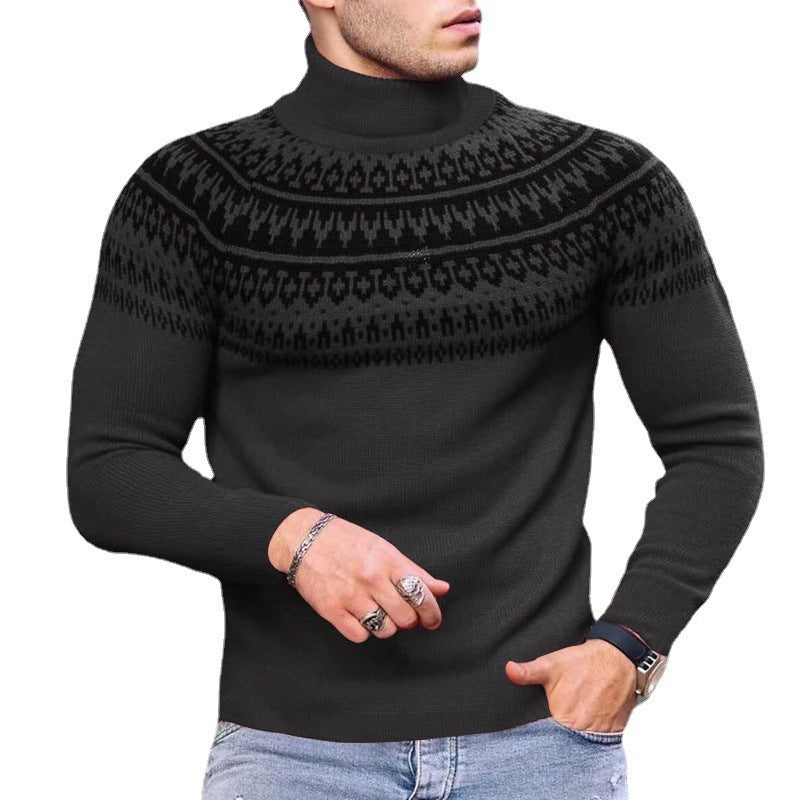 Vintage Patchwork Turtleneck Teenagers Men's Long Sleeve
