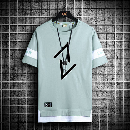 Summer New Fake Two-piece Printed Short-sleeved T-shirt Men Crew Neck Casual - ARCHSHOPE