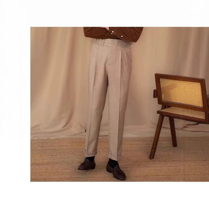 Casual Straight Slim Fit Buckle Suit Pants
