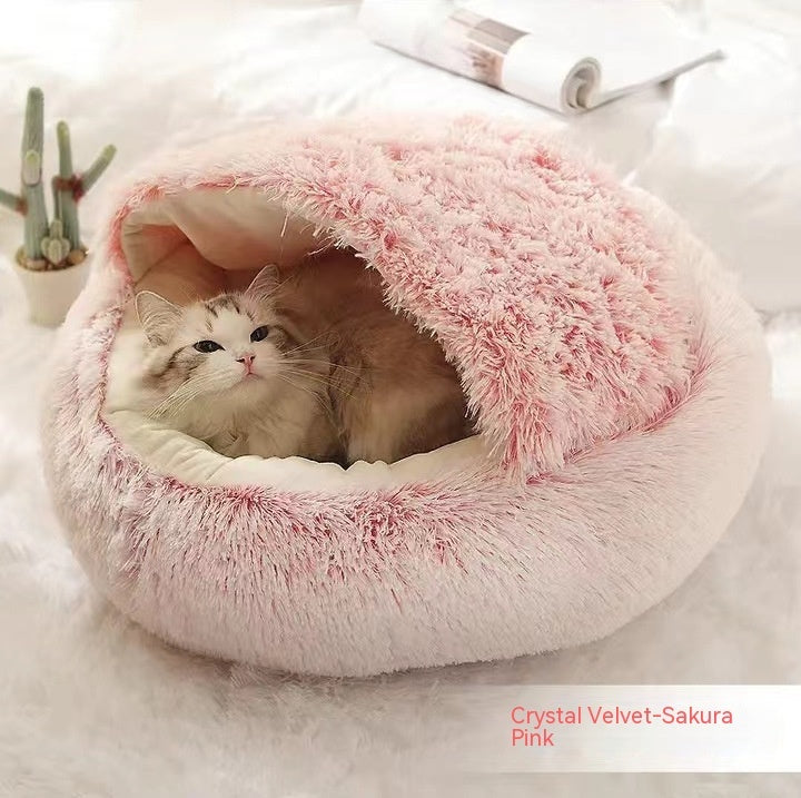 2 In 1 Dog And Cat Bed Pet Winter Bed Round Plush Warm Bed House Soft Long Plush Pets Bed Pet Products - ARCHSHOPE
