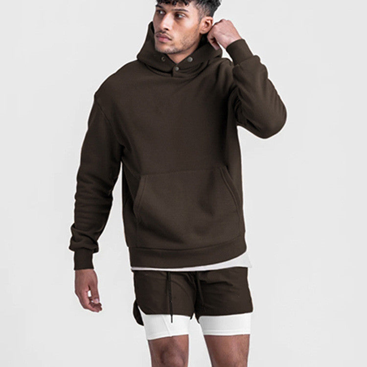 Men's Sports Loose Solid Color Plus Fleece Hooded Sweater - ARCHSHOPE