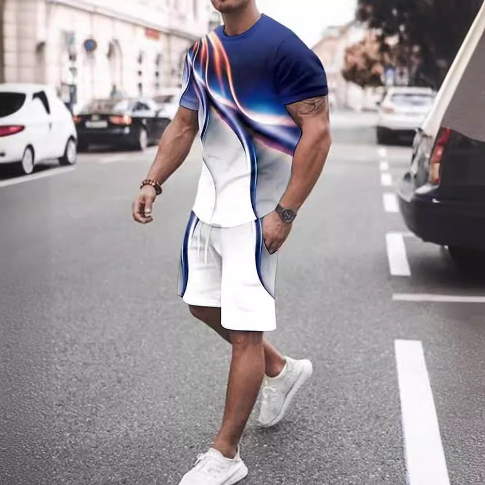 Men's Casual T-shirt Shorts Two-piece Printed Sportswear - ARCHSHOPE