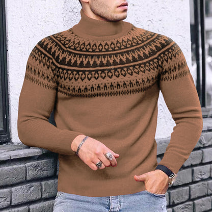 Vintage Patchwork Turtleneck Teenagers Men's Long Sleeve