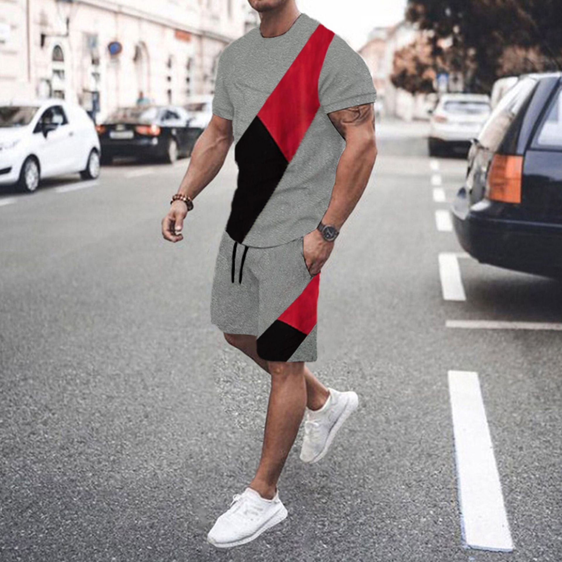 Men's Fashion Short Sleeve Shorts Set Splicing Set - ARCHSHOPE