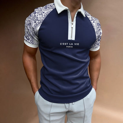 Men's Summer Polo Zipper Color Matching Sports Polo Shirt - ARCHSHOPE