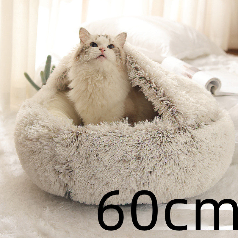 2 In 1 Dog And Cat Bed Pet Winter Bed Round Plush Warm Bed House Soft Long Plush Pets Bed Pet Products - ARCHSHOPE