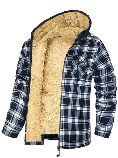 Veste à capuche zippée à imprimé écossais pour homme, manteau d'hiver épais en coton rembourré, vêtements chauds